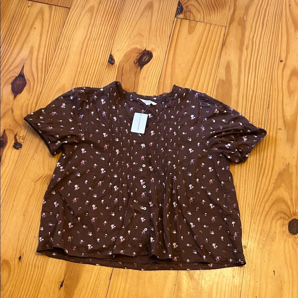 NWT Lucky Brand Brown Floral Button Down Shirt